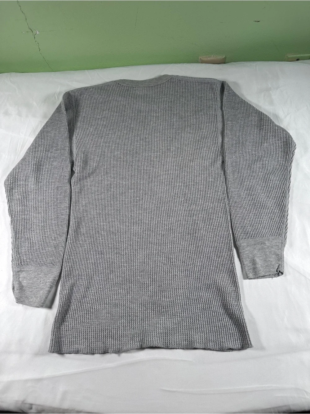 Vintage 80s JE Morgan Thermal Knit Shirt Mens Large Heather Grey Waffle USA Made